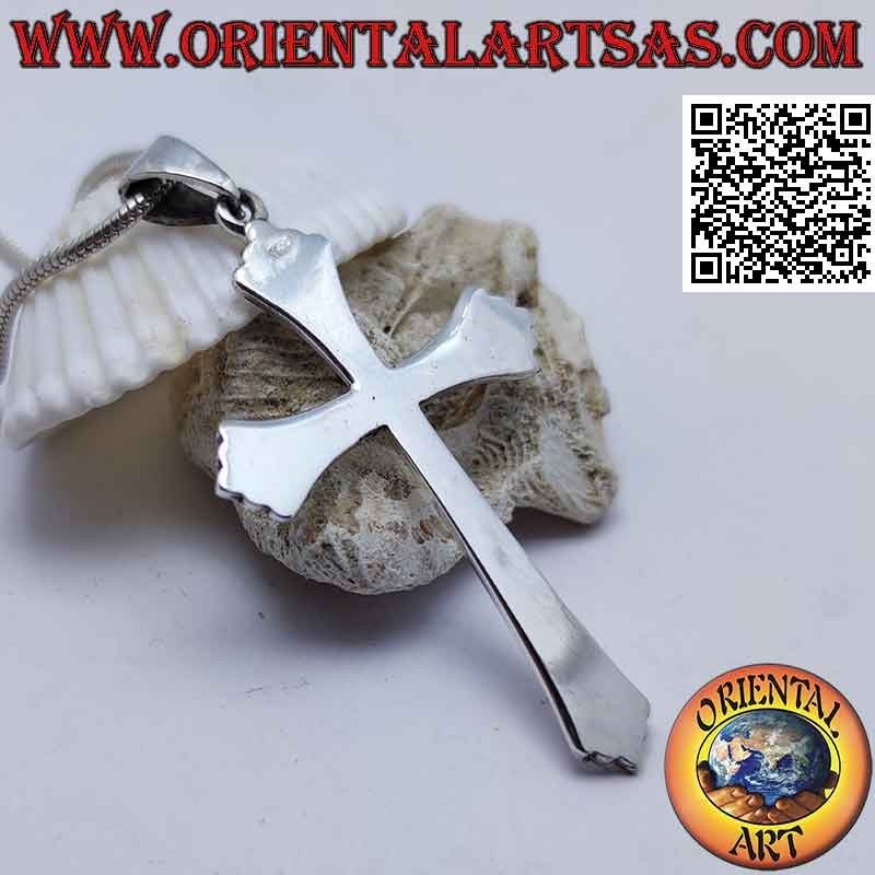 Ciondolo in argento croce latina cristiana pentalobata liscia e piatta