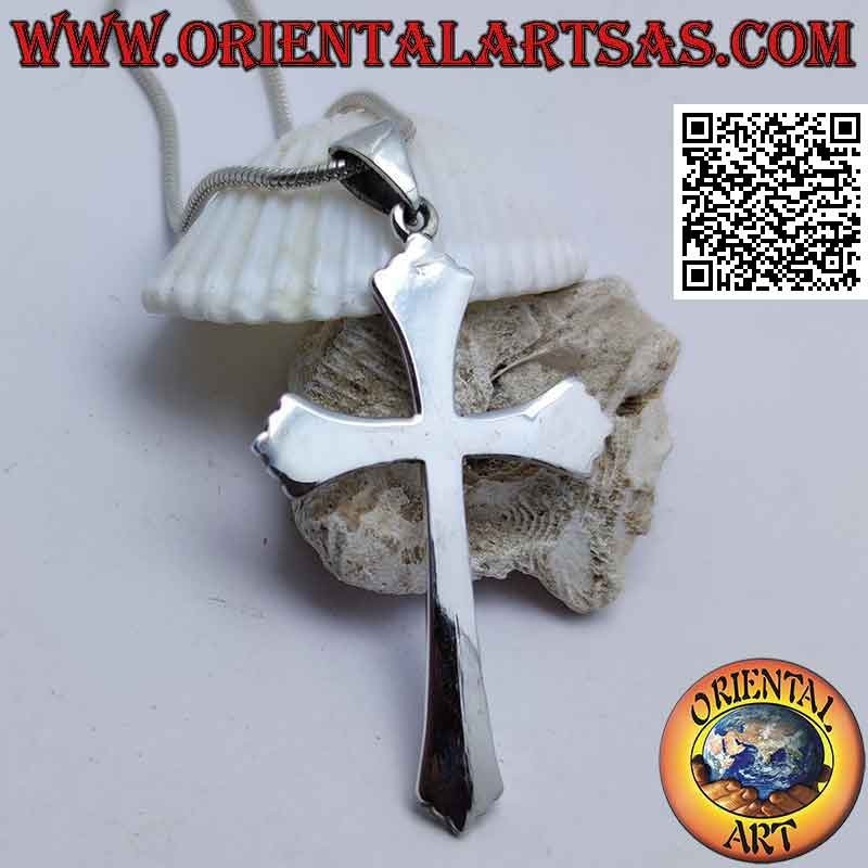 Silver pendant five-lobed Christian Latin cross smooth and flat