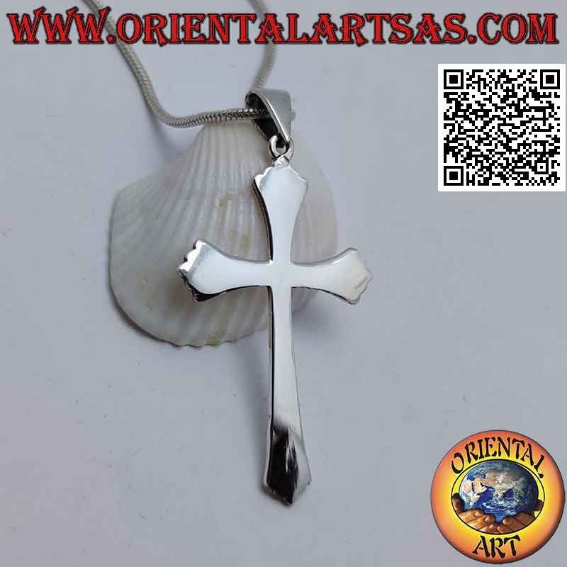 Pendentif en argent croix latine chrétienne à cinq lobes lisse et plate