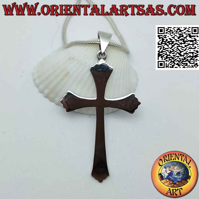 Colgante de plata cruz latina cristiana de cinco lóbulos lisa y plana