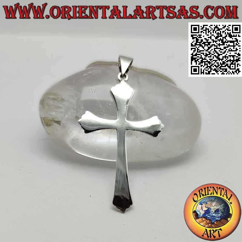 Ciondolo in argento croce latina cristiana pentalobata liscia e piatta