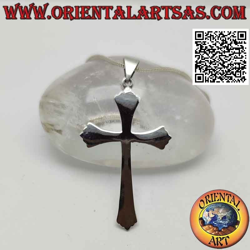 Pendentif en argent croix latine chrétienne à cinq lobes lisse et plate