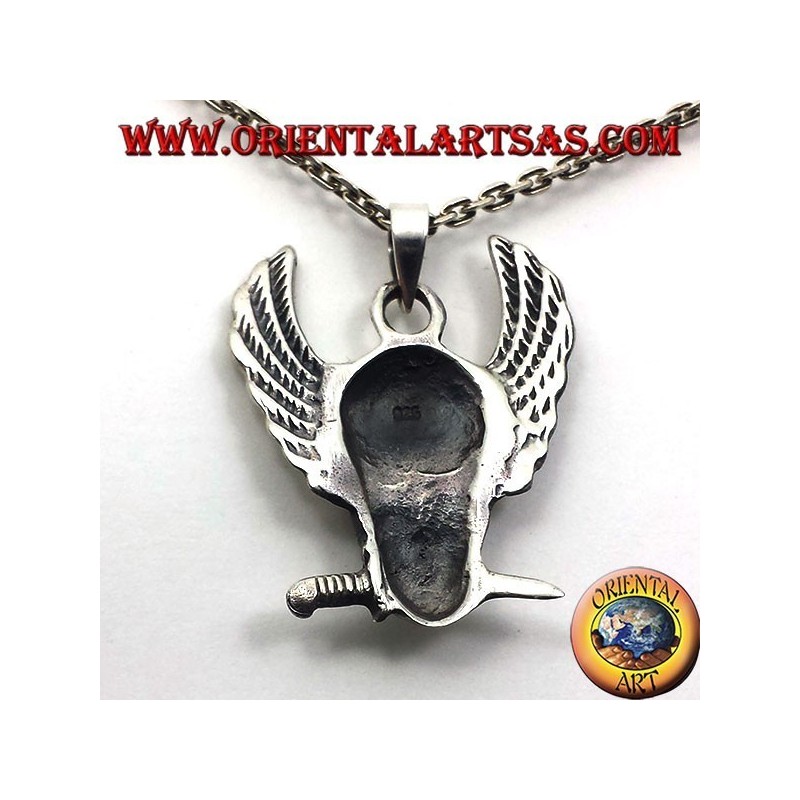 silver pendant skull with wings
