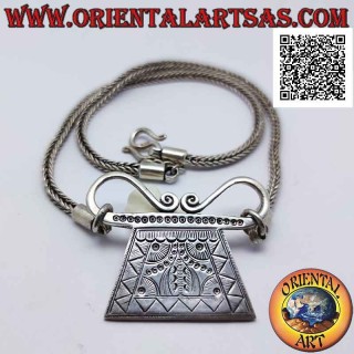 925 ‰ silver necklace of square Indonesian snake link bracelets joined by a 47 cm central engraved casket