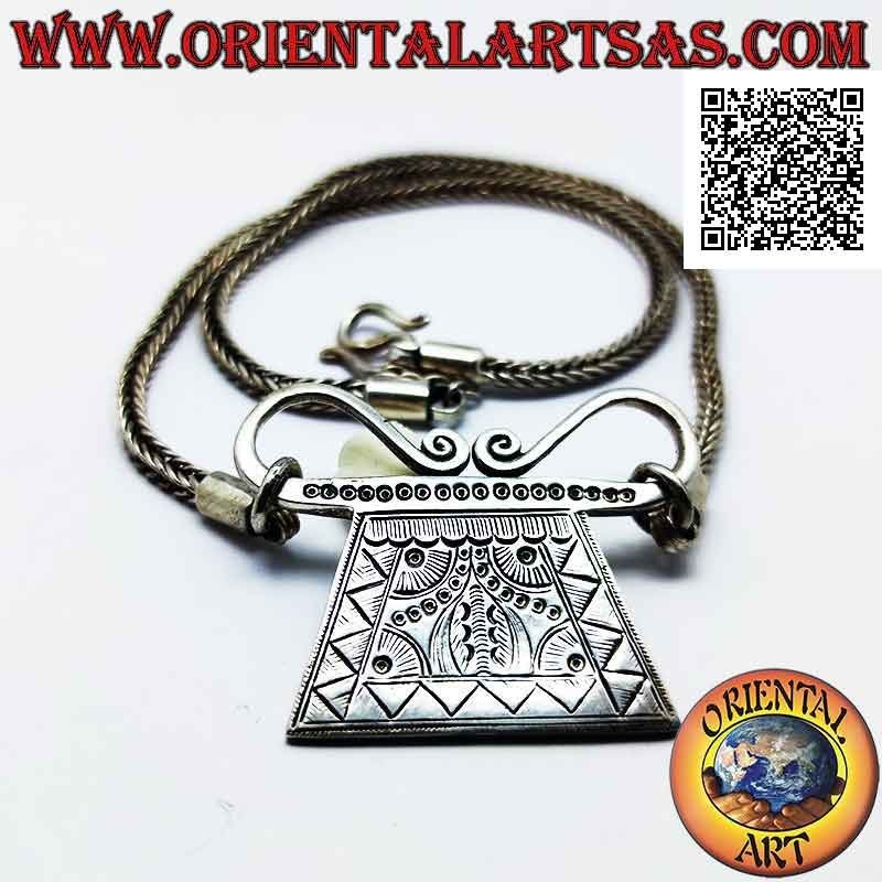 Collana in argento 925 ‰ di bracciali a maglia snake indonesiano quadrati uniti da scrigno inciso centrale da 47 cm