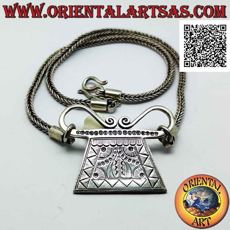 Collana in argento 925 ‰ di bracciali a maglia snake indonesiano quadrati uniti da scrigno inciso centrale da 47 cm