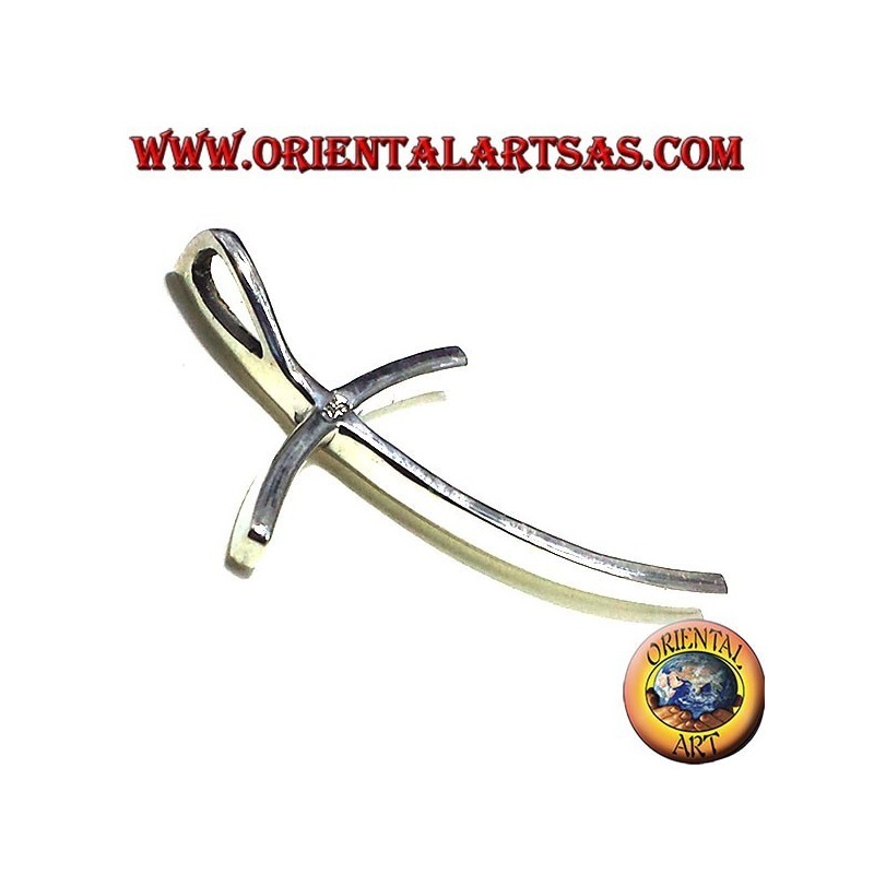 silver pendant, curved cross