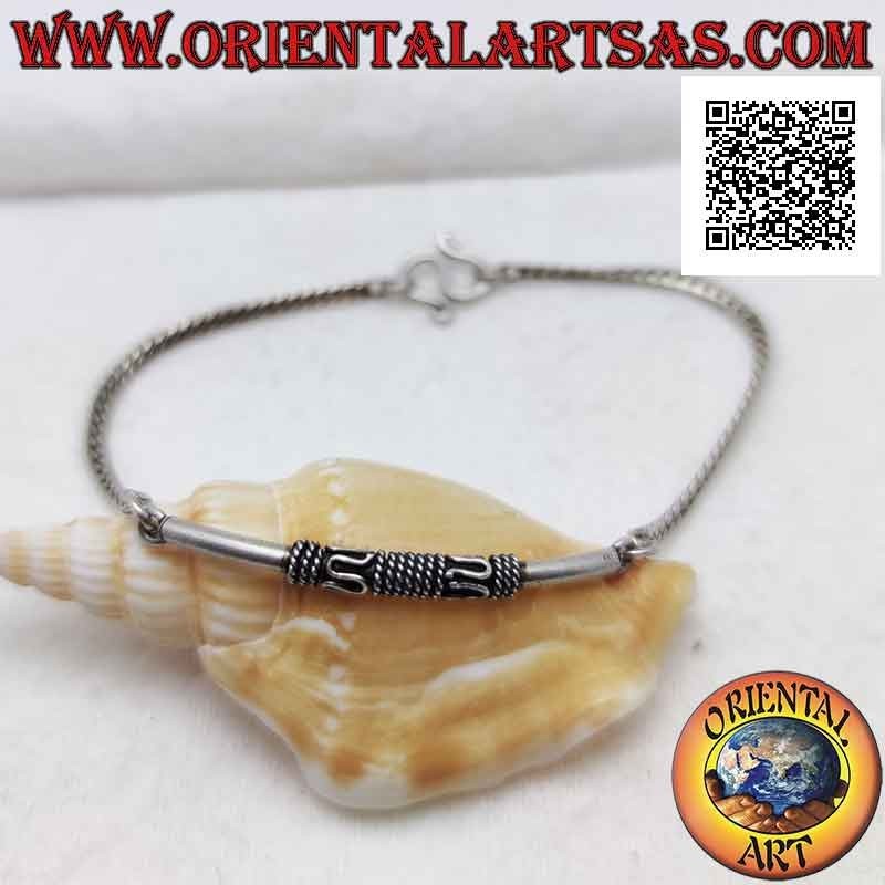 925 ‰ silver flat snake bracelet with smooth central tube (alternating serpentine and interweaving)