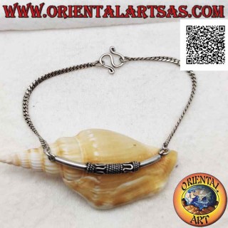 925 ‰ silbernes flaches Schlangenarmband mit glattem Mittelrohr (abwechselnd Serpentin und Verflechtung)