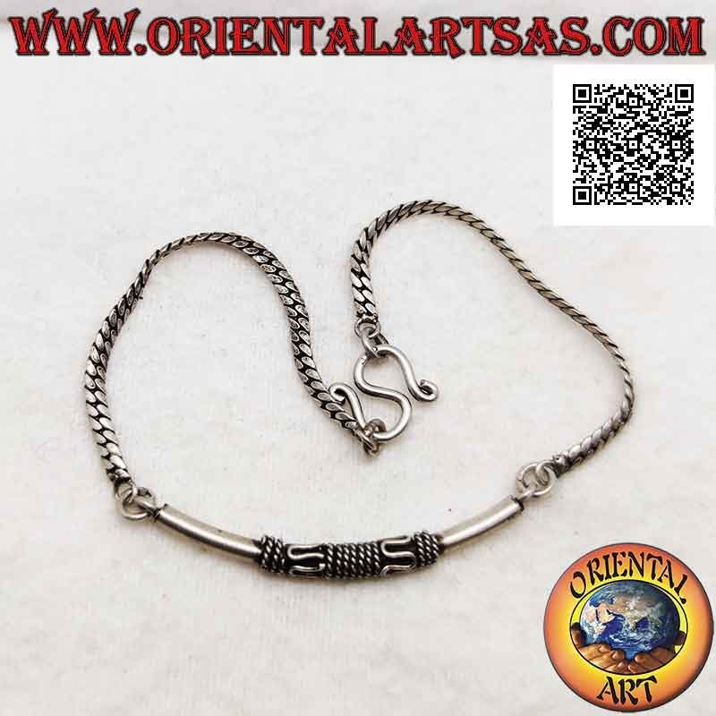 925 ‰ silver flat snake bracelet with smooth central tube (alternating serpentine and interweaving)