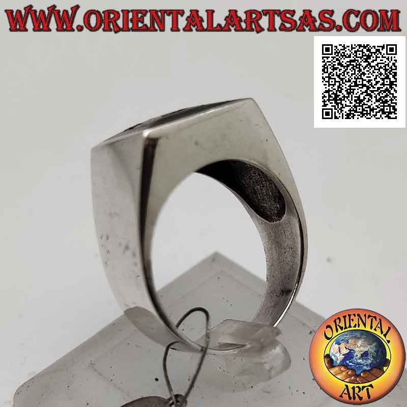 Silver ring with square paua shell (abalone) flush with the edge on a smooth setting