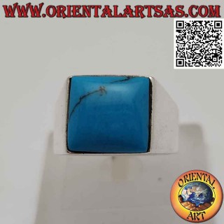 Silver ring with square cabochon turquoise on smooth setting