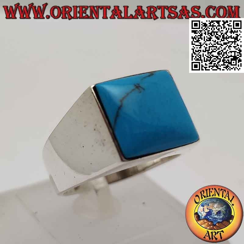 Anillo de plata con cabujón cuadrado turquesa en engaste liso