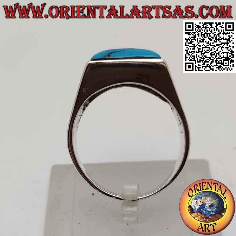 Anello in argento con turchese quadrato cabochon su montatura liscia