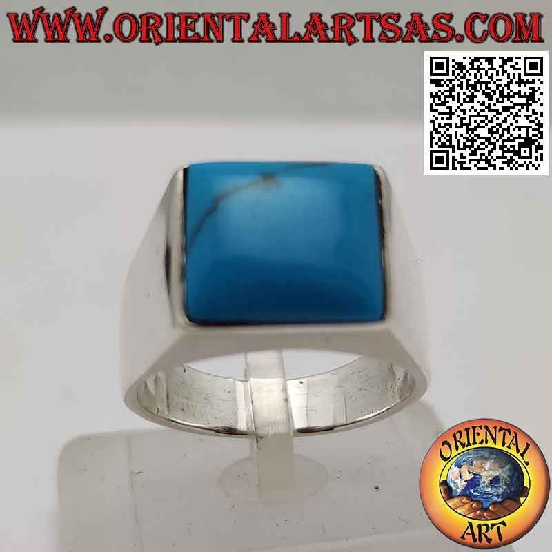 Anillo de plata con cabujón cuadrado turquesa en engaste liso