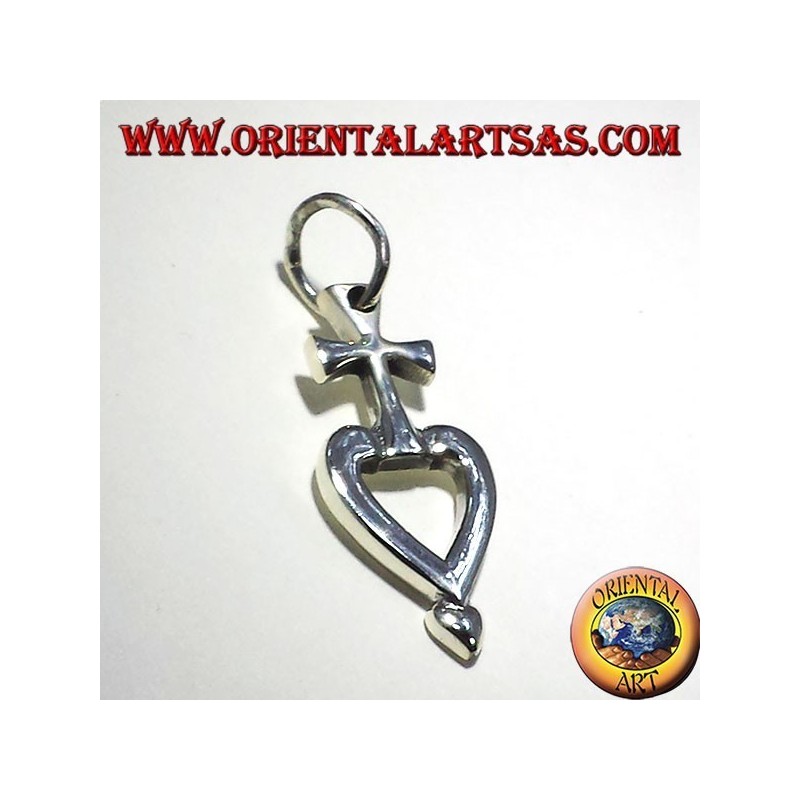 ciondolo in argento croce sul cuore