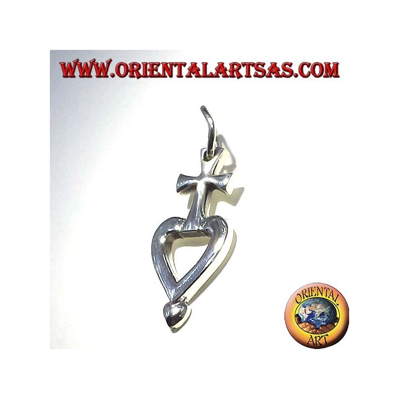 ciondolo in argento croce sul cuore