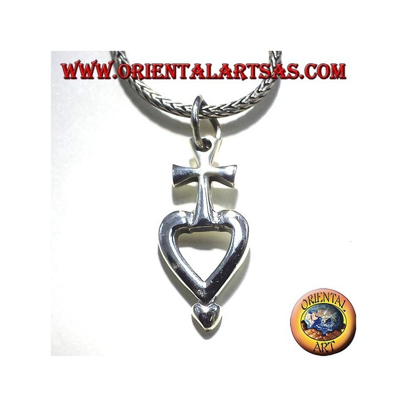 ciondolo in argento croce sul cuore