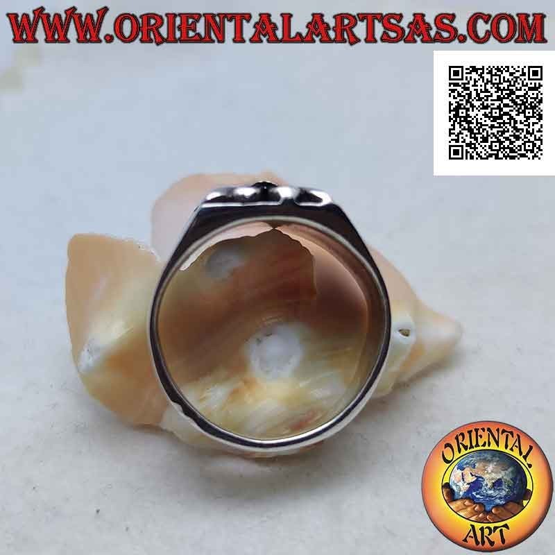 Silver ring with lily cross in high relief and lines engraved on the sides