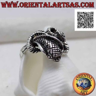 Silver ring in the shape of a shaped and twisted "cobra" snake (large)