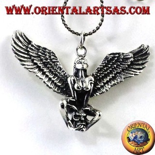 silver pendant, winged woman with skull