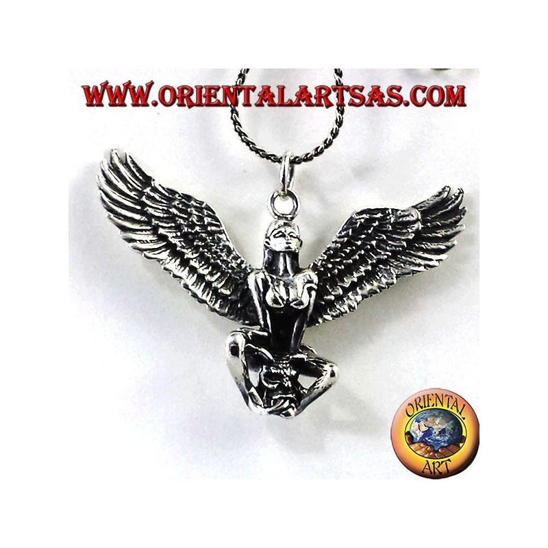 Silber Anhänger, geflügelte Frau mit dem Schädel