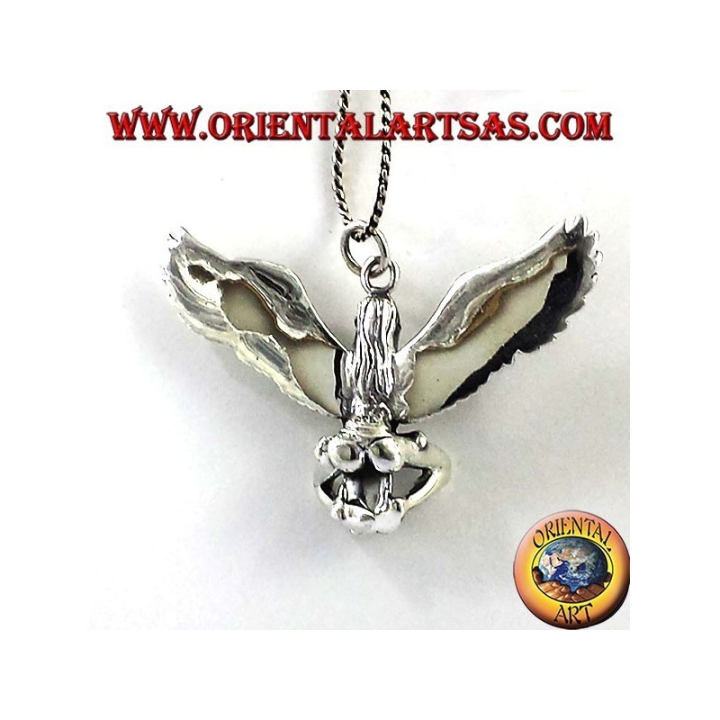 silver pendant, winged woman with skull