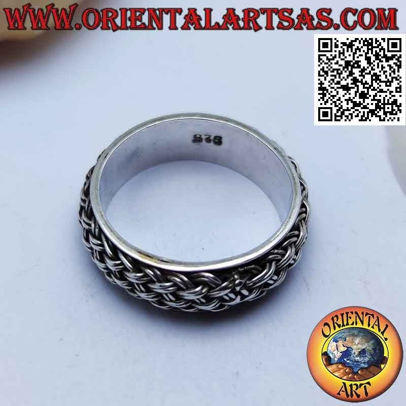 Bague en argent avec bande arrondie, entrelacement de quelques lignes
