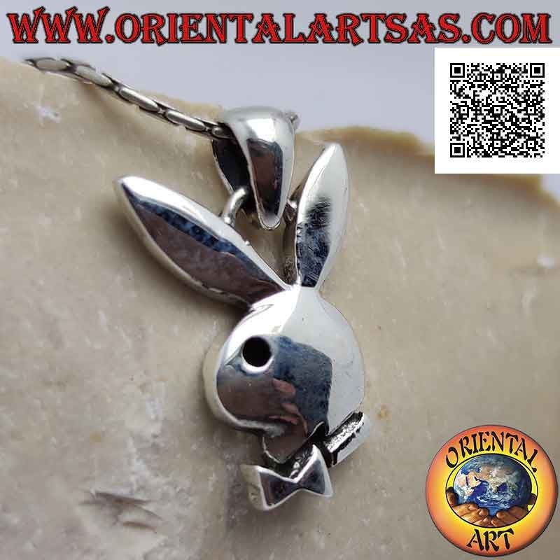 Silver pendant in the shape of a "playboy" bunny shaped with deep engravings