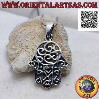 Hand of Fatima silver pendant with bas-relief and perforated decoration on the palm