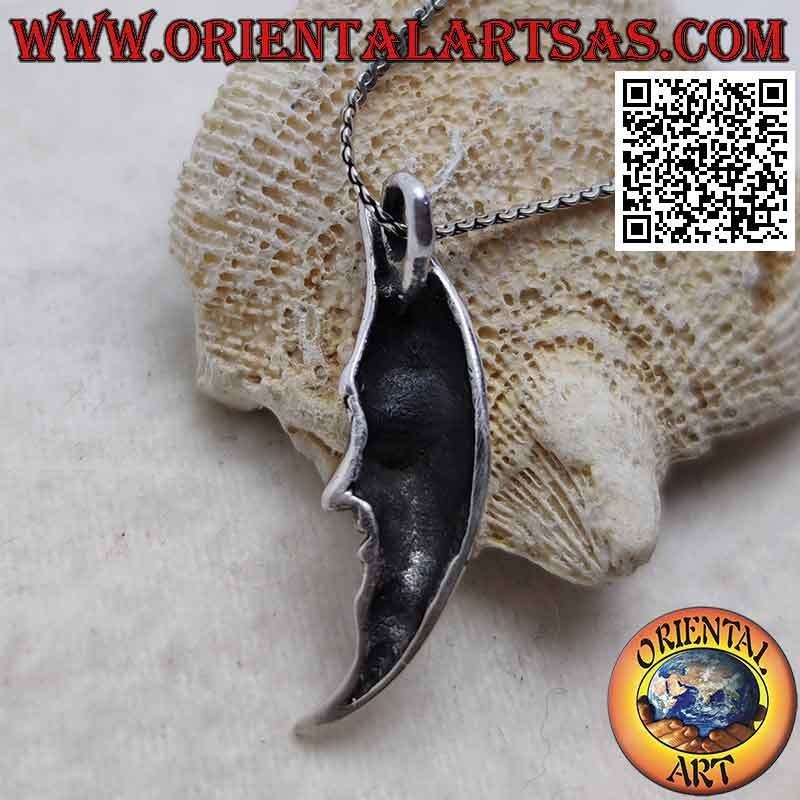 Silver pendant, smooth crescent with shaped face (narrow and long)