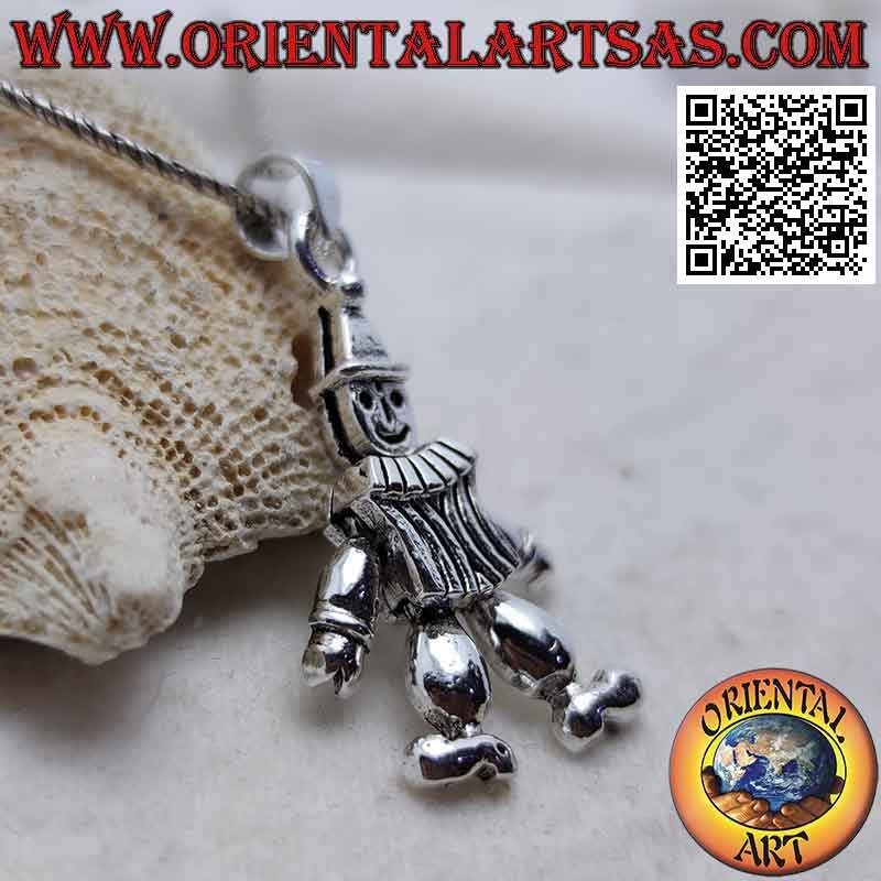 Silver pendant in the shape of a three-dimensional mobile clown (clown)
