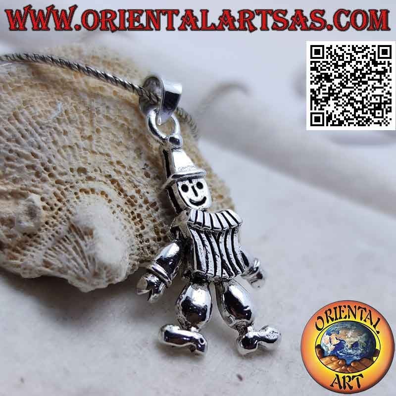 Pendentif en argent en forme de clown mobile en trois dimensions (clown)