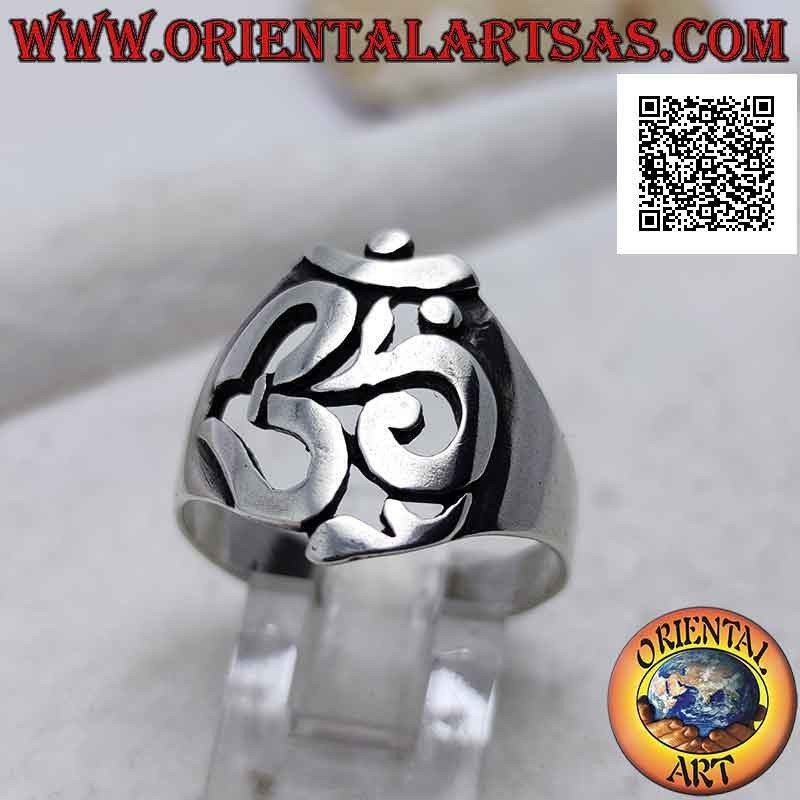 Anillo de plata lisa con forma de sílaba sánscrita calada "ॐ" Oṃ