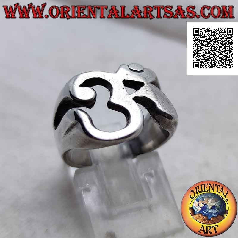 Glatter Silberring in Form einer durchbrochenen Sanskrit-Silbe "ॐ" Oṃ (dick)