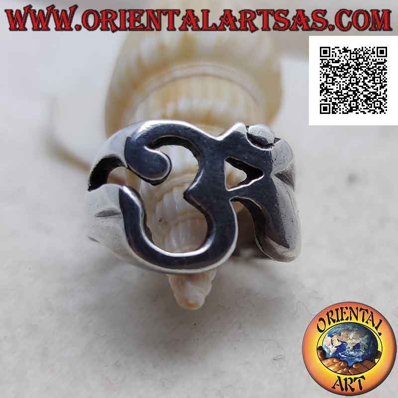 Anello in argento liscio a forma di sillaba sanscrita "ॐ" Oṃ traforata (spesso)