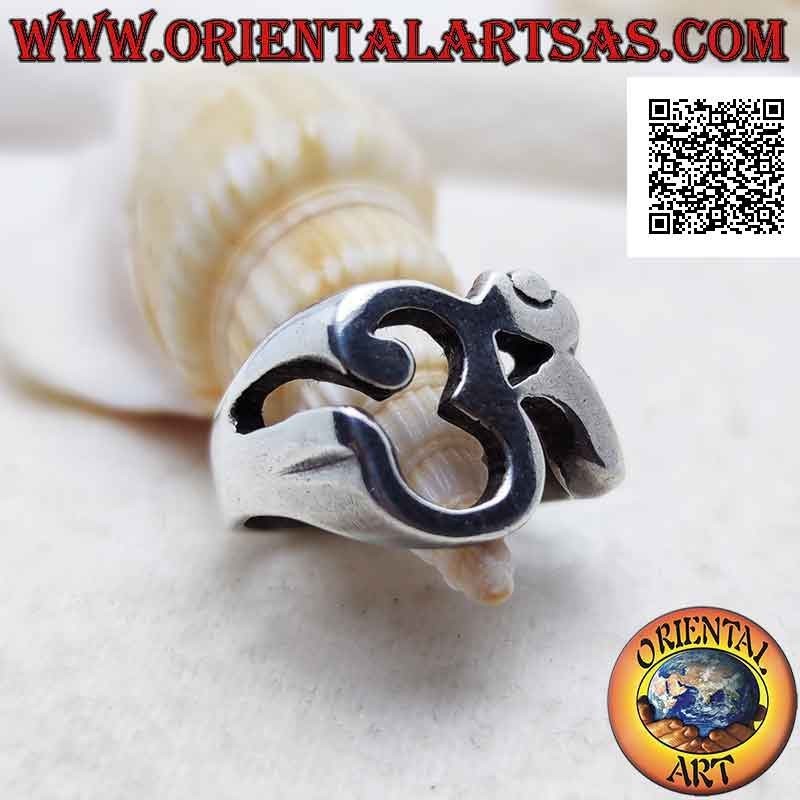 Smooth silver ring in the shape of an openwork Sanskrit syllable "ॐ" Oṃ (thick)