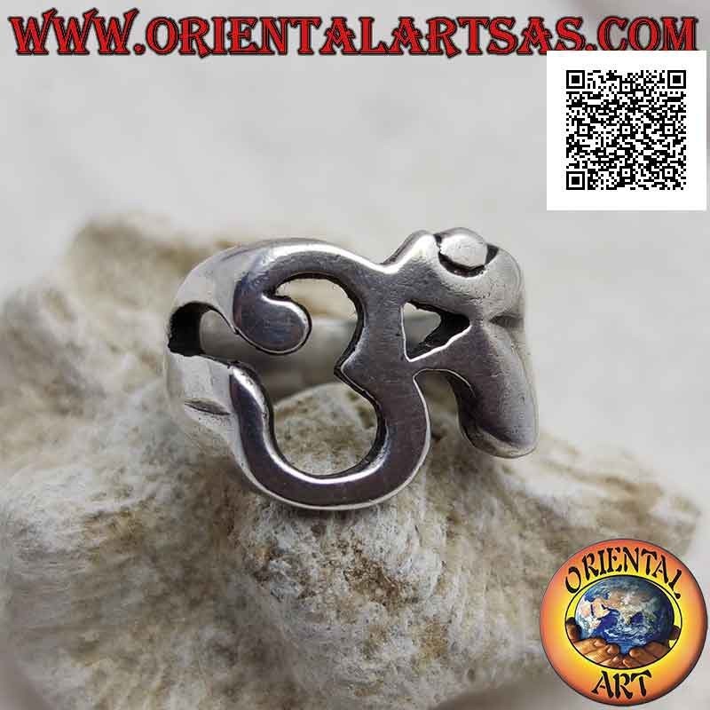 Bague en argent lisse en forme de syllabe sanskrite ajourée "ॐ" Oṃ (épaisse)