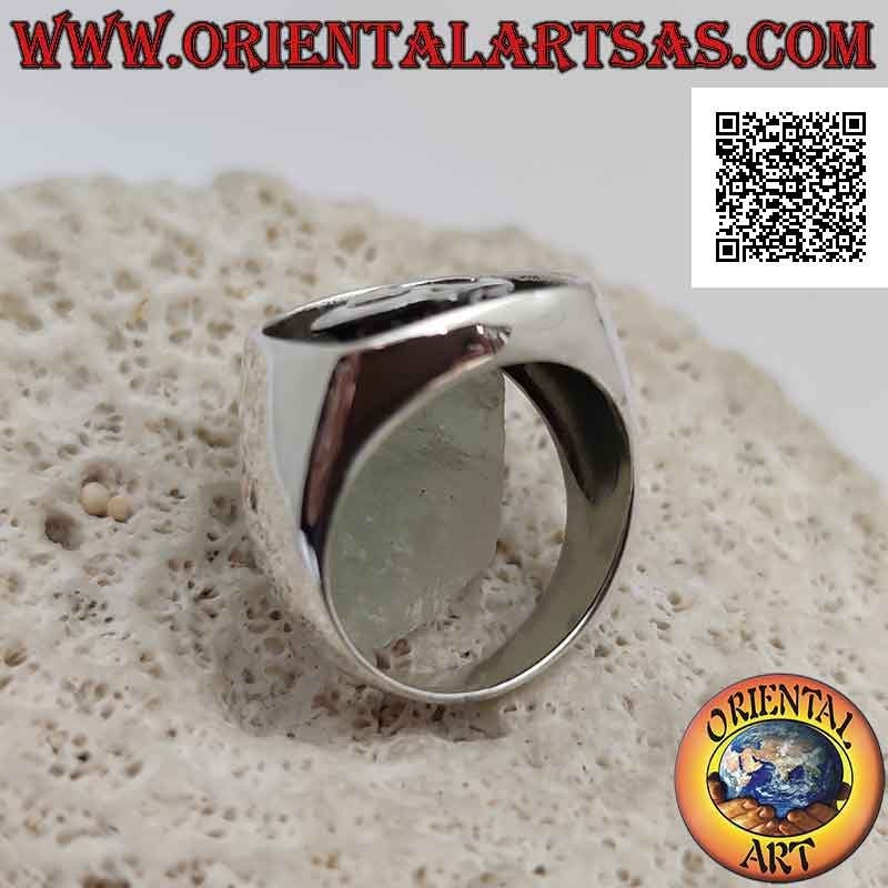 Silver ring with Sanskrit syllable "ॐ" Oṃ in the rounded square in bas-relief