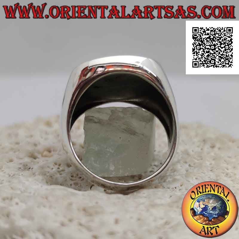 Bague en argent avec syllabe sanskrite "ॐ" Oṃ dans le carré arrondi en bas-relief