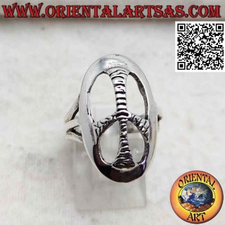 Bague en argent avec symbole de paix ovale arrondi