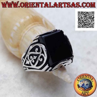 Bague Onyx Rectangulaire Haute Monture Argent 925 | Oriental Art