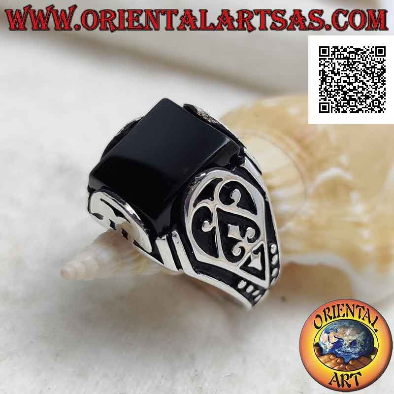 Bague Onyx Rectangulaire Haute Monture Argent 925 | Oriental Art
