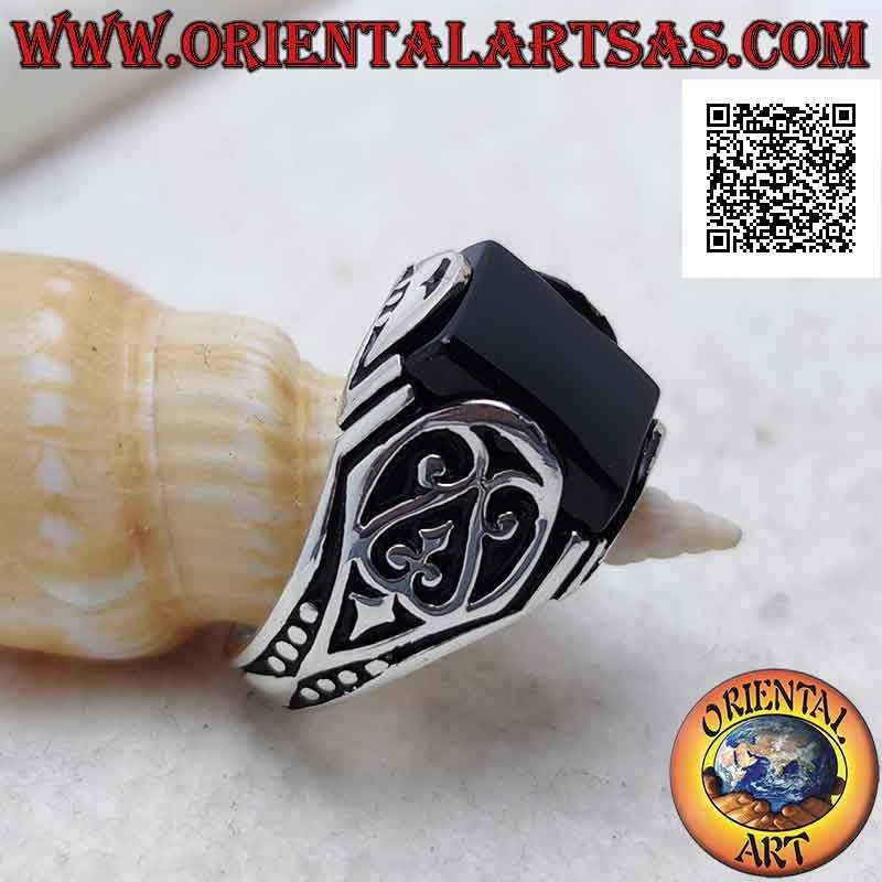 Rechteckiger Onyx Ring Hohe Fassung 925 Silber | Oriental Art