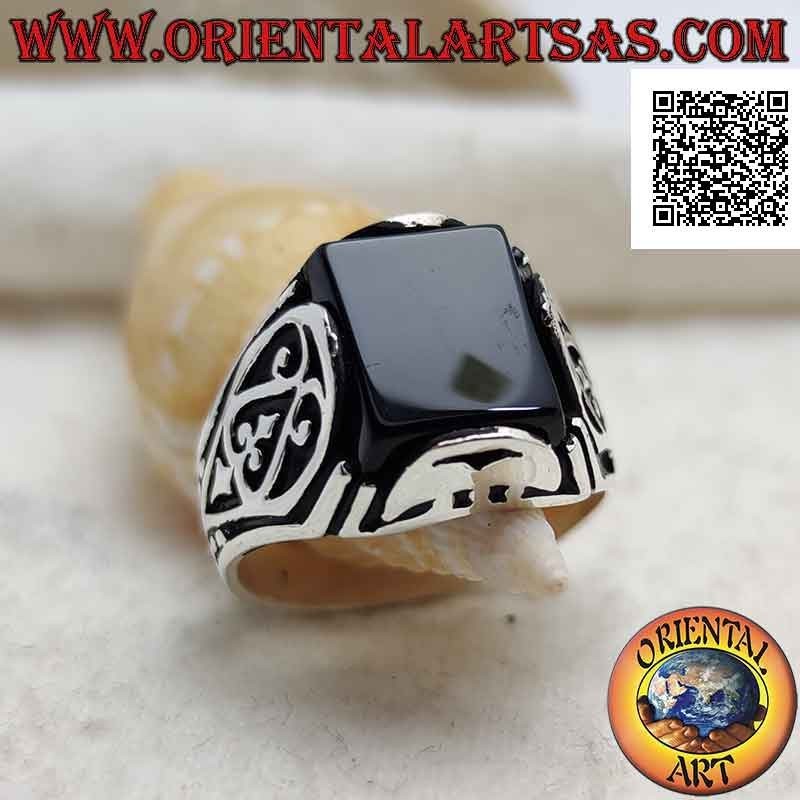 Bague Onyx Rectangulaire Haute Monture Argent 925 | Oriental Art