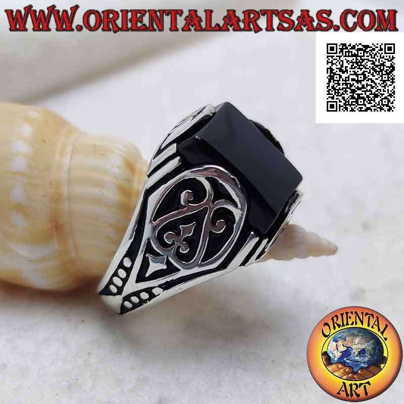 Rectangular Onyx Ring High Setting 925 Silver | Oriental Art