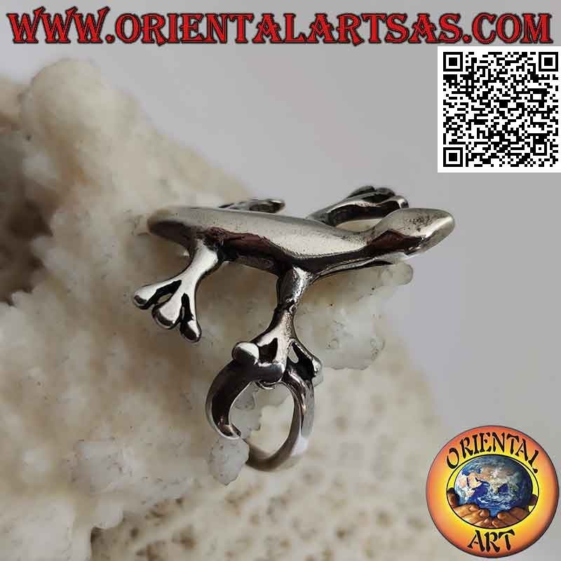 Anello in argento a forma di geco (Gekkonidae) liscio avvolgente da sinistra (grande)