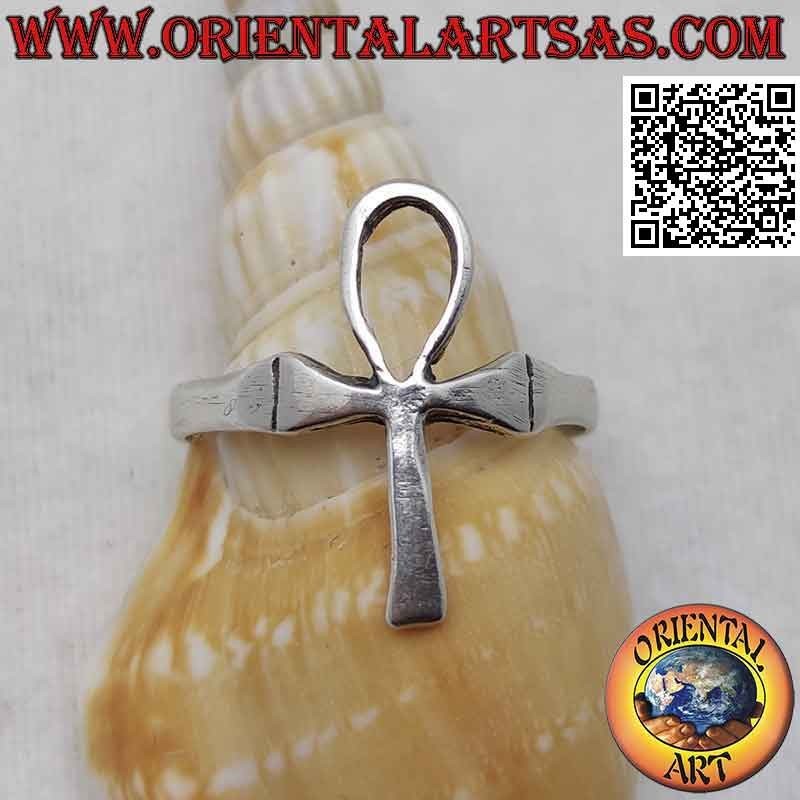 Anillo de plata con Ankh liso (llave de la vida o cruz en ángulo)