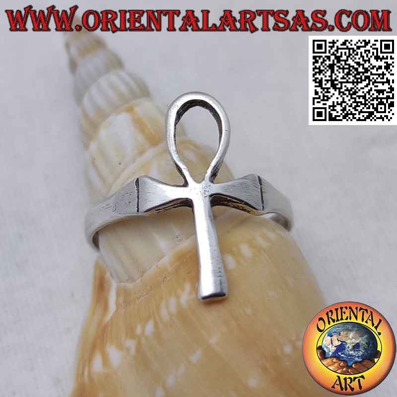 Silver ring with smooth Ankh (key of life or angled cross)