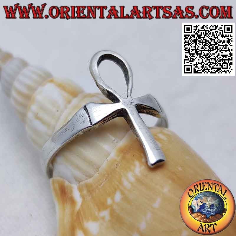 Anello in argento con Ankh (chiave della vita o croce ansata) liscio